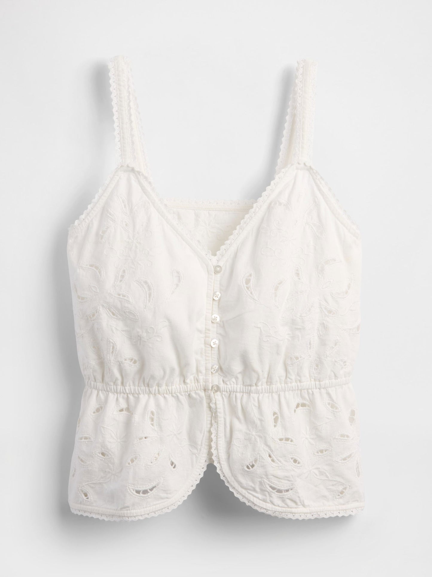 Beyaz Keten Karışımlı Eyelet Peplum Bluz