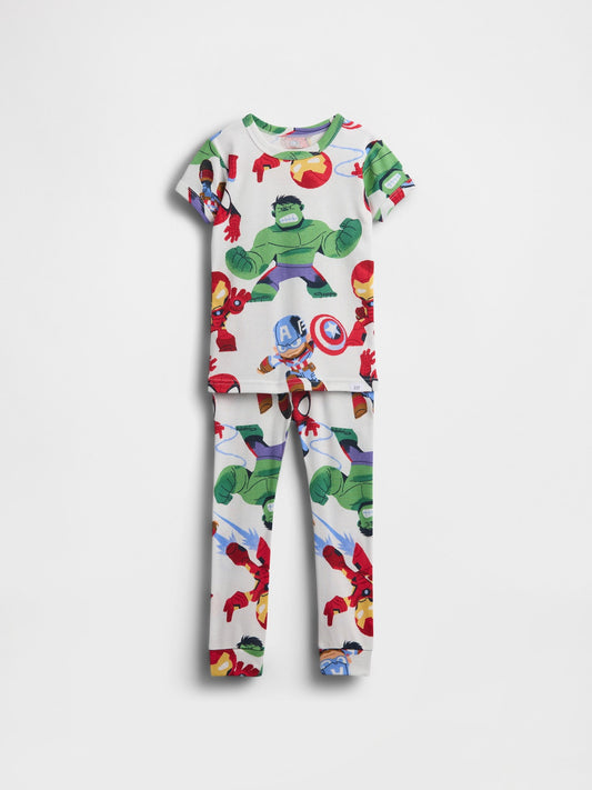 Beyaz Marvel Organik Brushed Pamuk Pijama Takımı