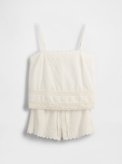 Beyaz Dantel Kenar Detaylı Pijama Cami Seti