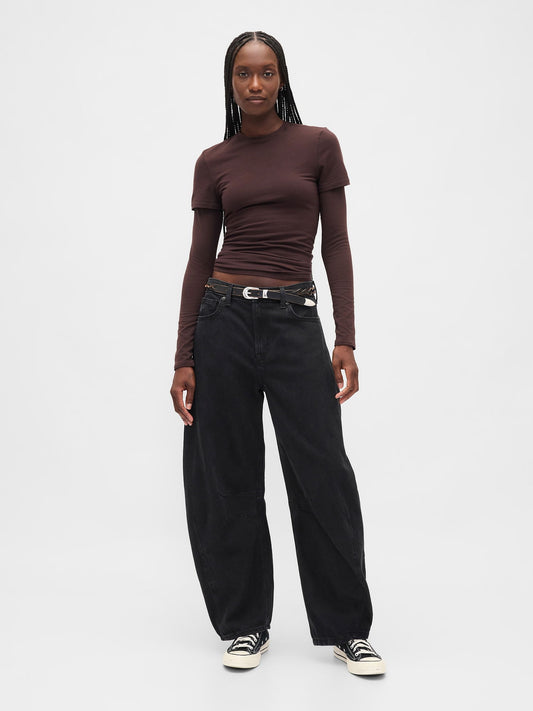 Siyah High Rise Ultrasoft Horseshoe Jean Pantolon