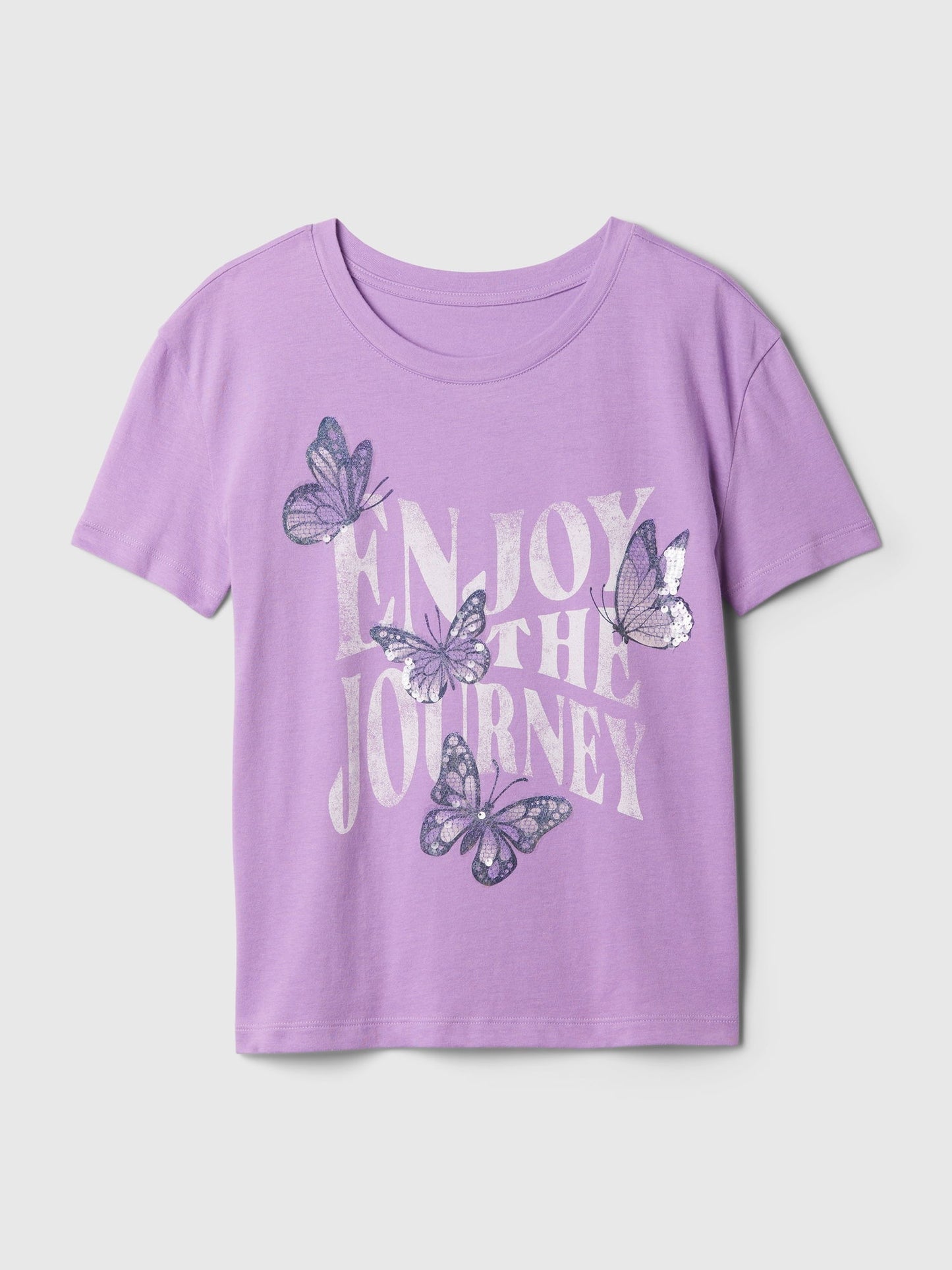 Lila Pullu Sequin Grafikli T-shirt