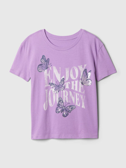 Lila Pullu Sequin Grafikli T-shirt