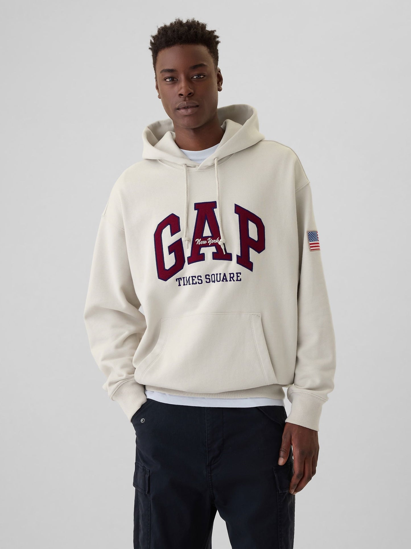Gri Gap logo Arşiv Oversized Şehir Logolu Kapüşonlu Sweatshirt