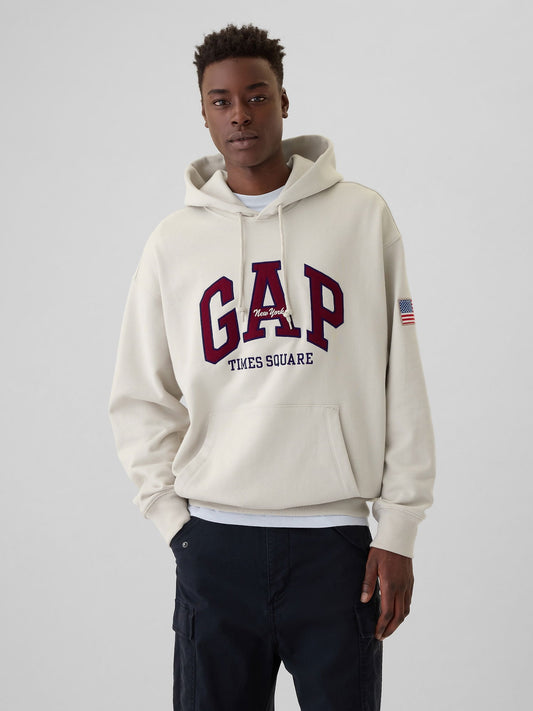 Gri Gap logo Arşiv Oversized Şehir Logolu Kapüşonlu Sweatshirt