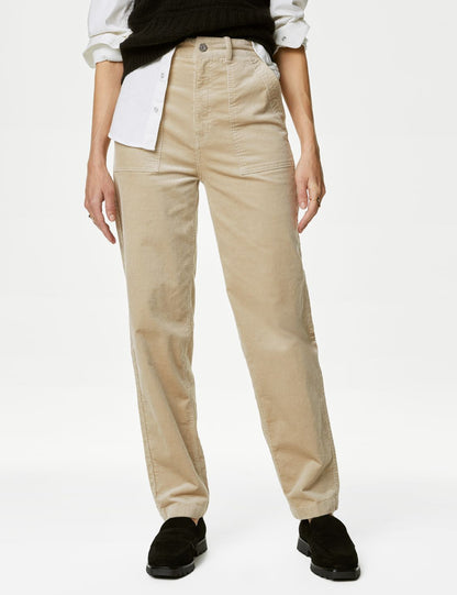 Tapered Fit Yüksek Bel Kadife Pantolon