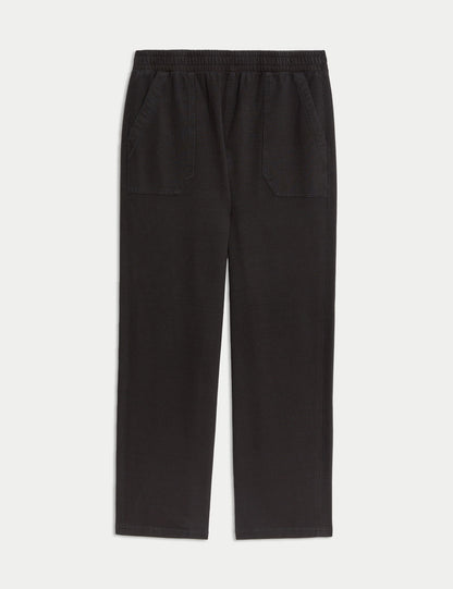 Denim Görünümlü Jarse Düz Paça Pantolon
