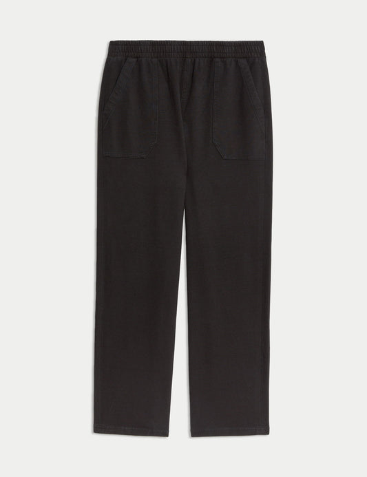 Denim Görünümlü Jarse Düz Paça Pantolon