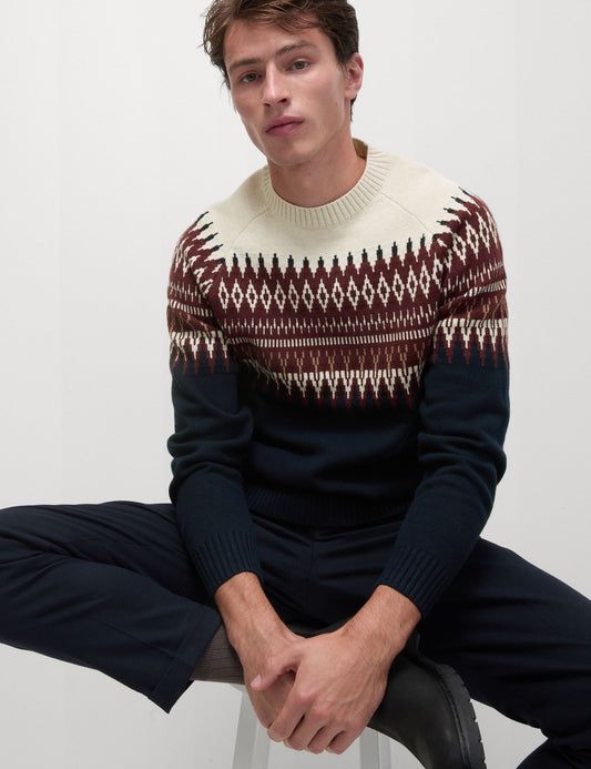 Fair Isle Desenli Yuvarlak Yaka Kazak