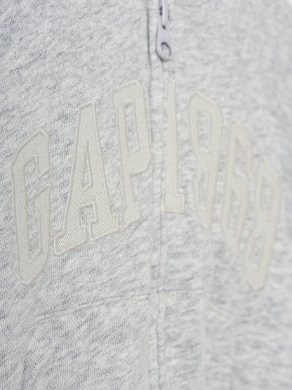 Gri Vintagesoft Terry Oversized Crop Logo Fermuarlı Sweatshirt