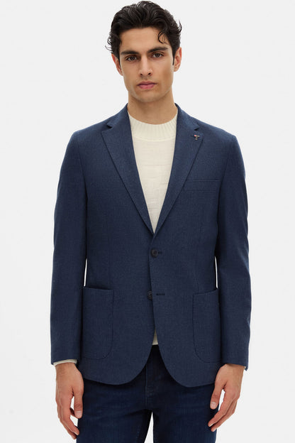 Tween Slim Fit Indigo Diyogonal Kumaş Ceket