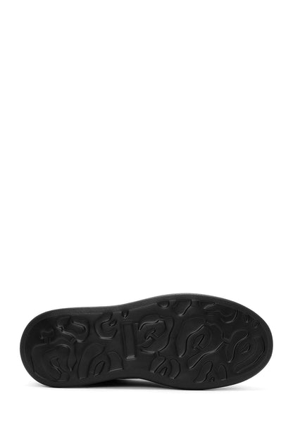 Erkek Siyah Bağcıklı Kalın Tabanlı Deri Sneaker