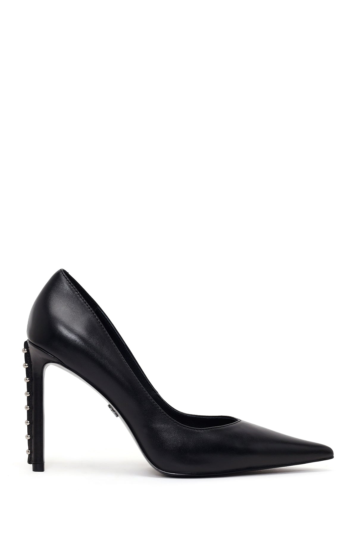 Kadın Siyah Taşlı Yüksek Ince Topuklu Deri Stiletto