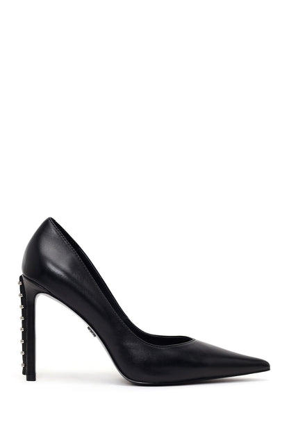 Kadın Siyah Taşlı Yüksek Ince Topuklu Deri Stiletto