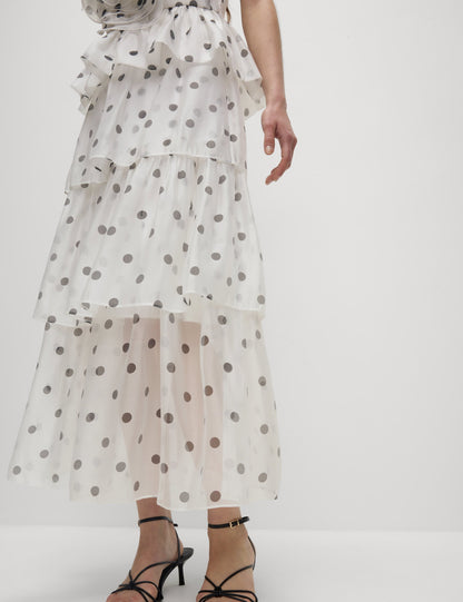 Organze Puantiye Fiyonk Detaylı Midi Etek
