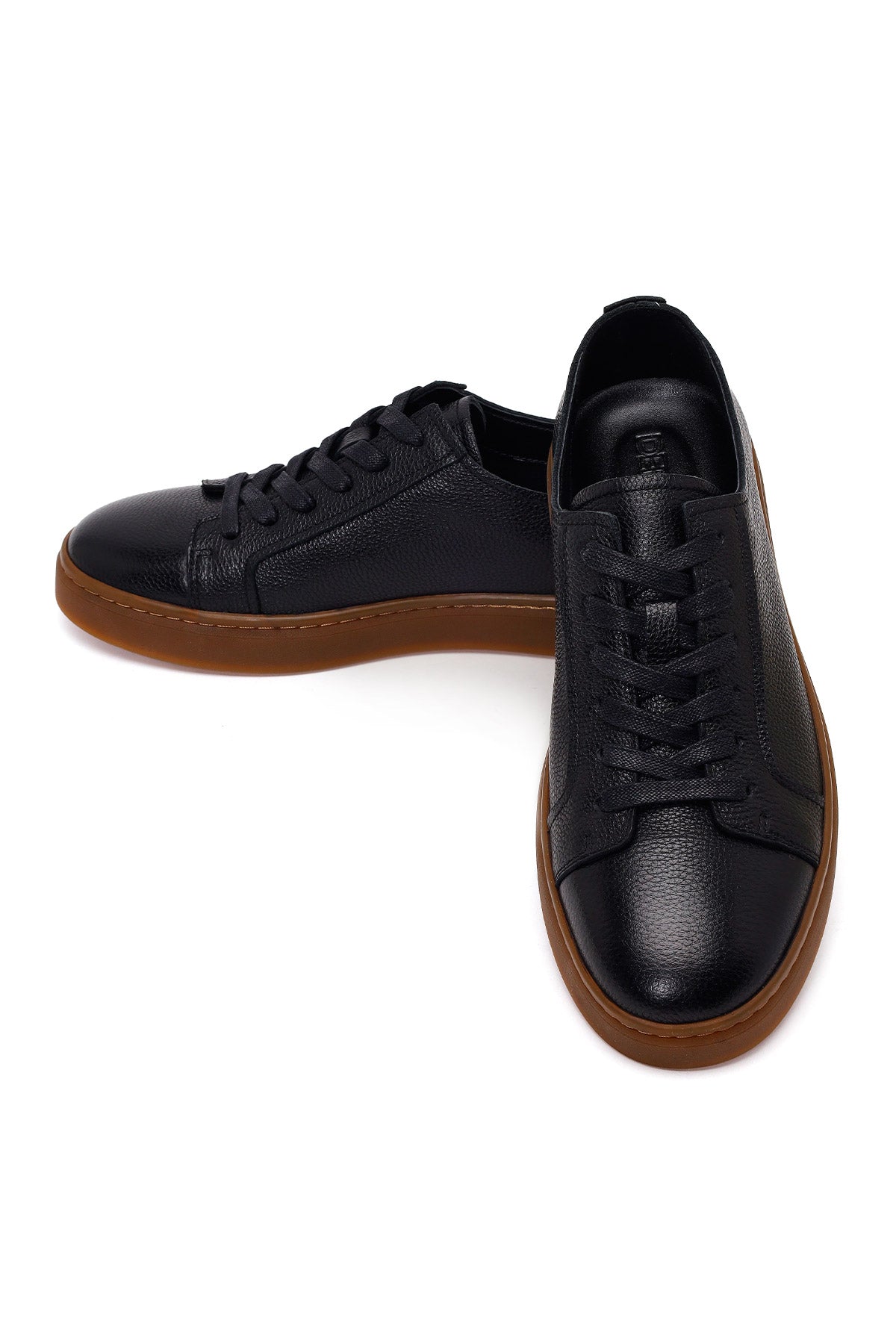Erkek Siyah Bağcıklı Deri Sneaker