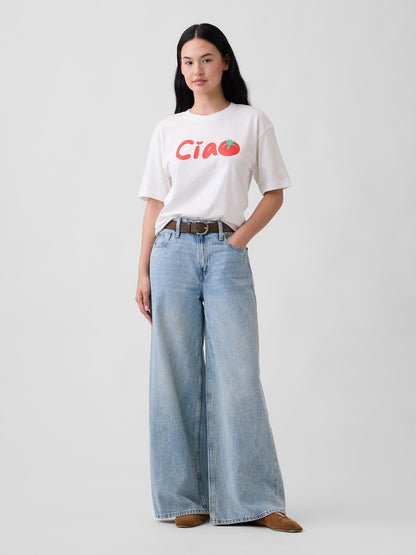 Kırık Beyaz Boxy Grafik Baskılı T-shirt