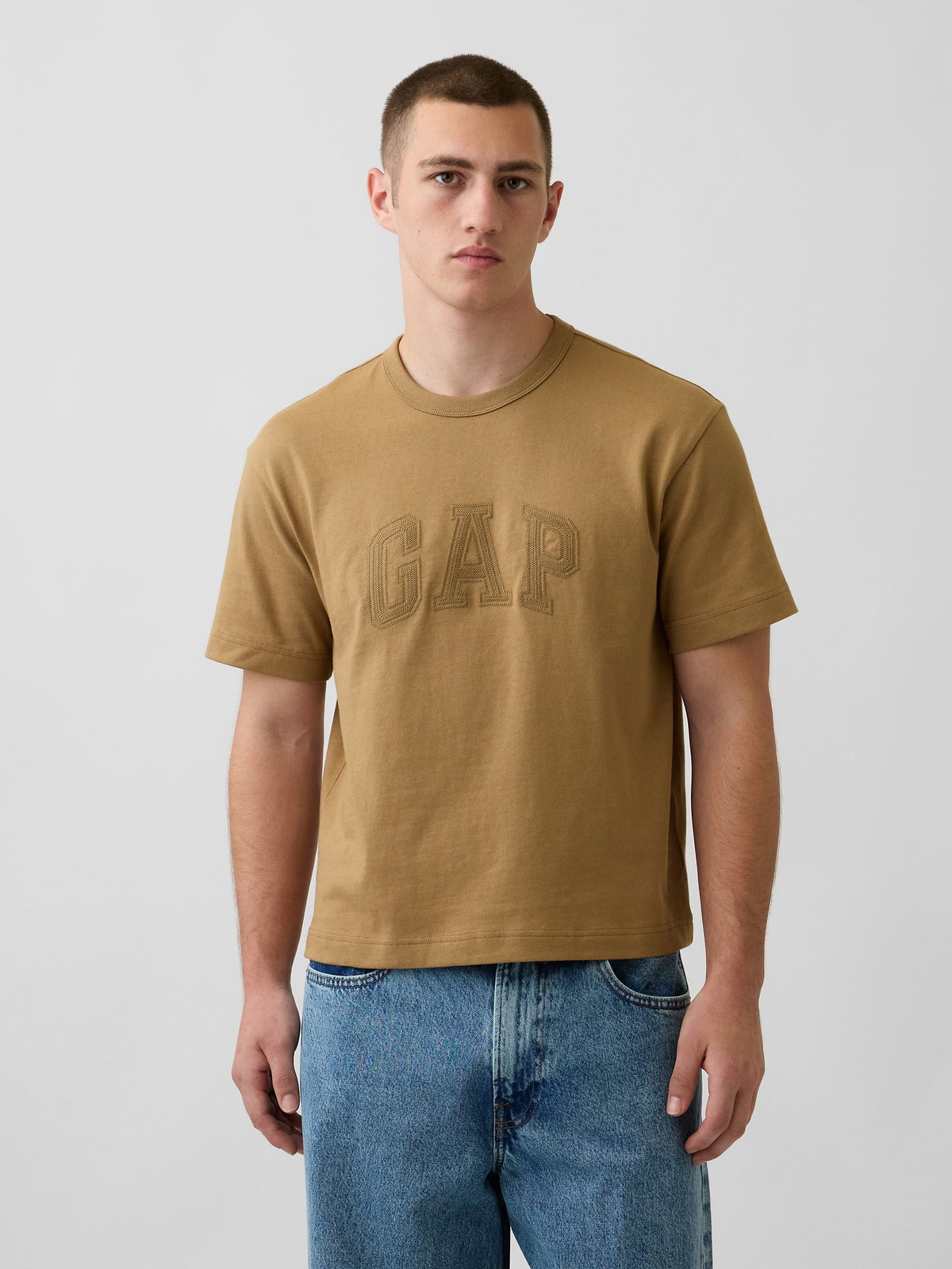 Açık Kahverengi Heavyweight Relaxed Gap Logo Crop T-shirt