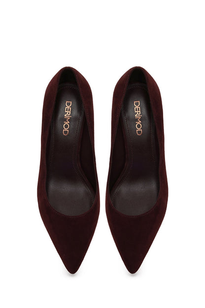 Kadın Bordo Kısa Ince Topuklu Süet Deri Stiletto