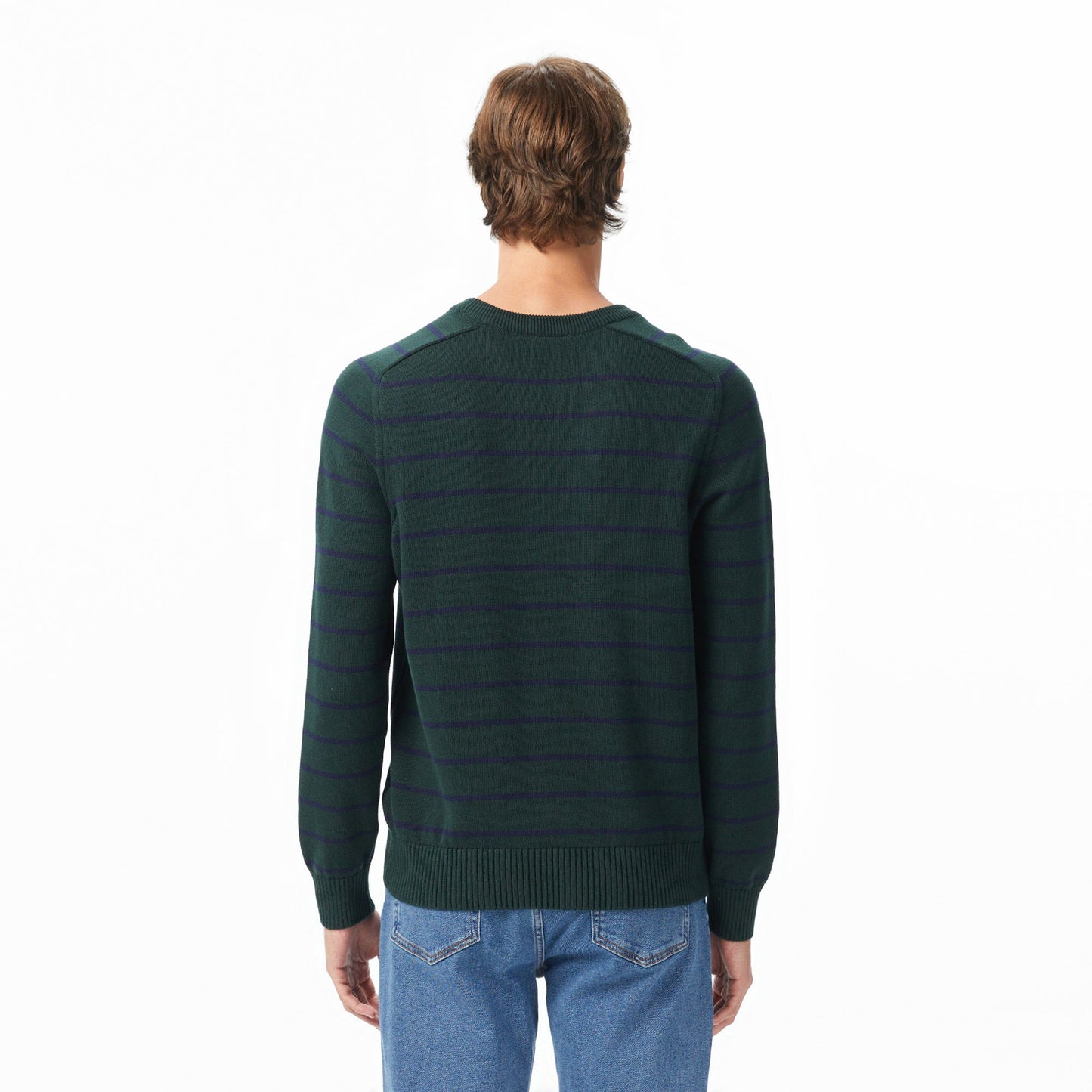 Lacoste Erkek Classic Fit Bisiklet Yaka Çizgili Yeşil Kazak