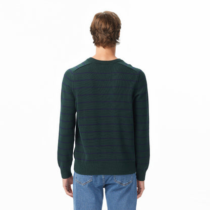 Lacoste Erkek Classic Fit Bisiklet Yaka Çizgili Yeşil Kazak