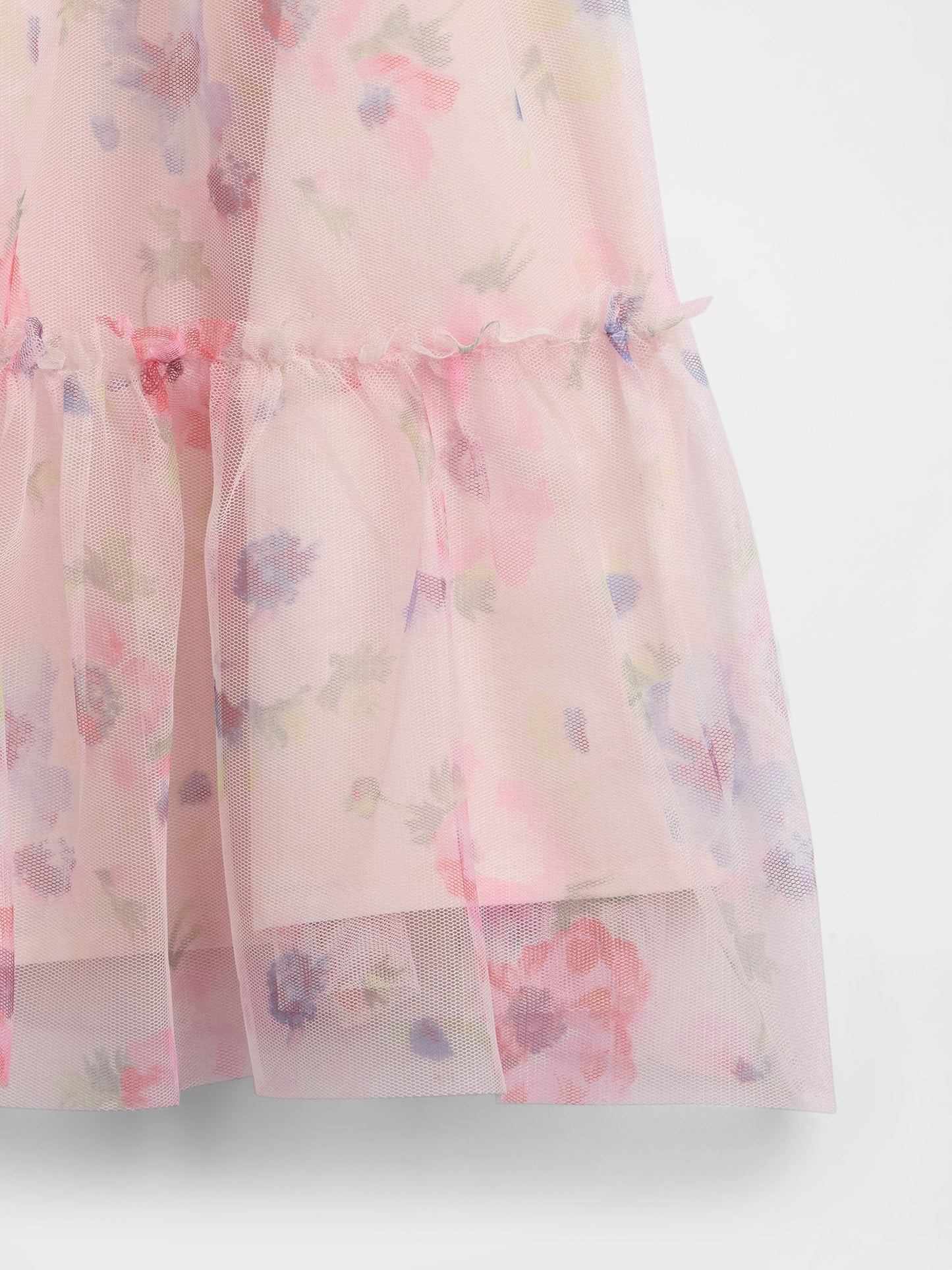 Açık Pembe Tulle Flutter Sleeve Elbise