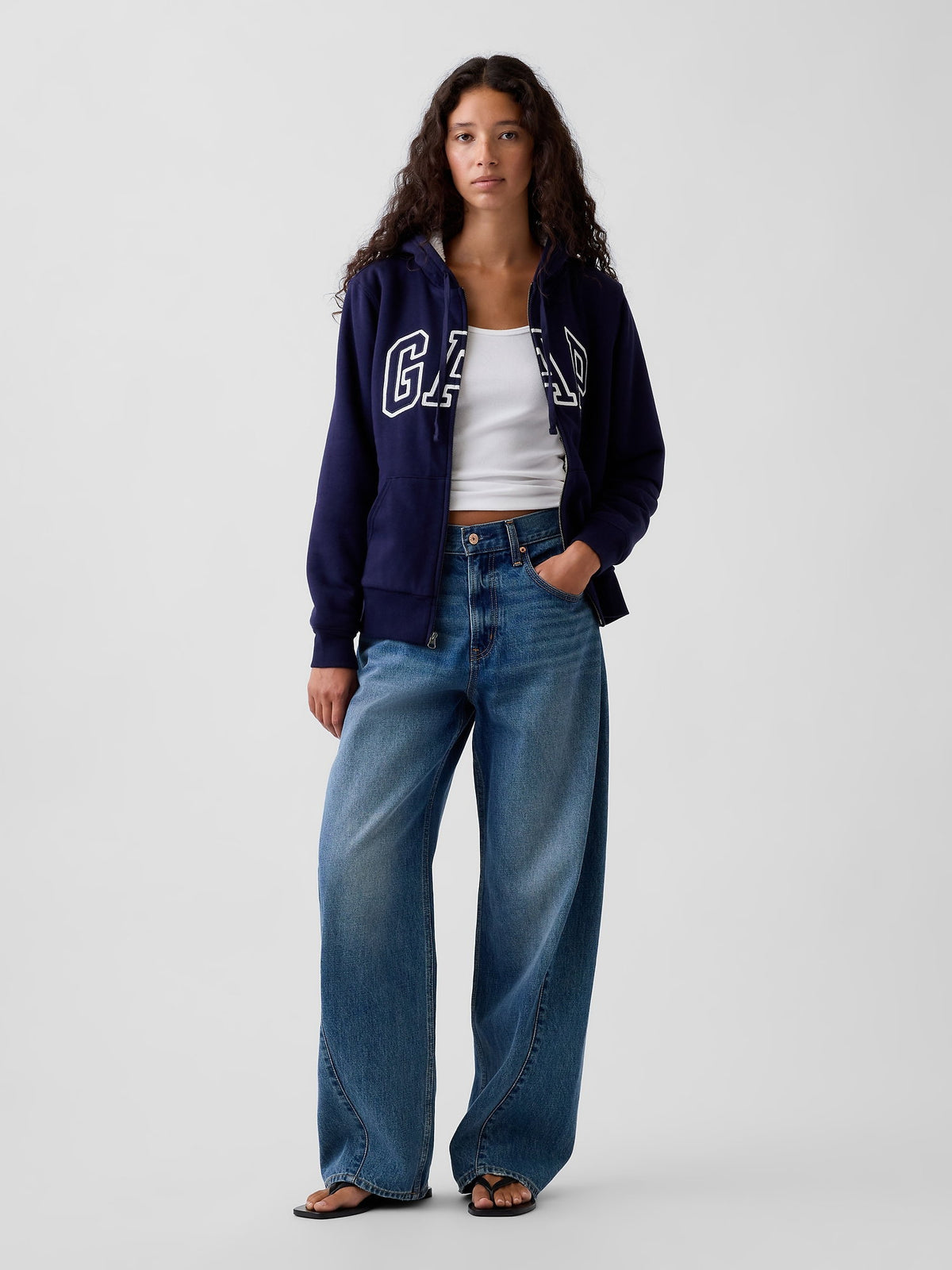 Lacivert Relaxed Gap Logo Sherpa-astarlı Fermuarlı Sweatshirt
