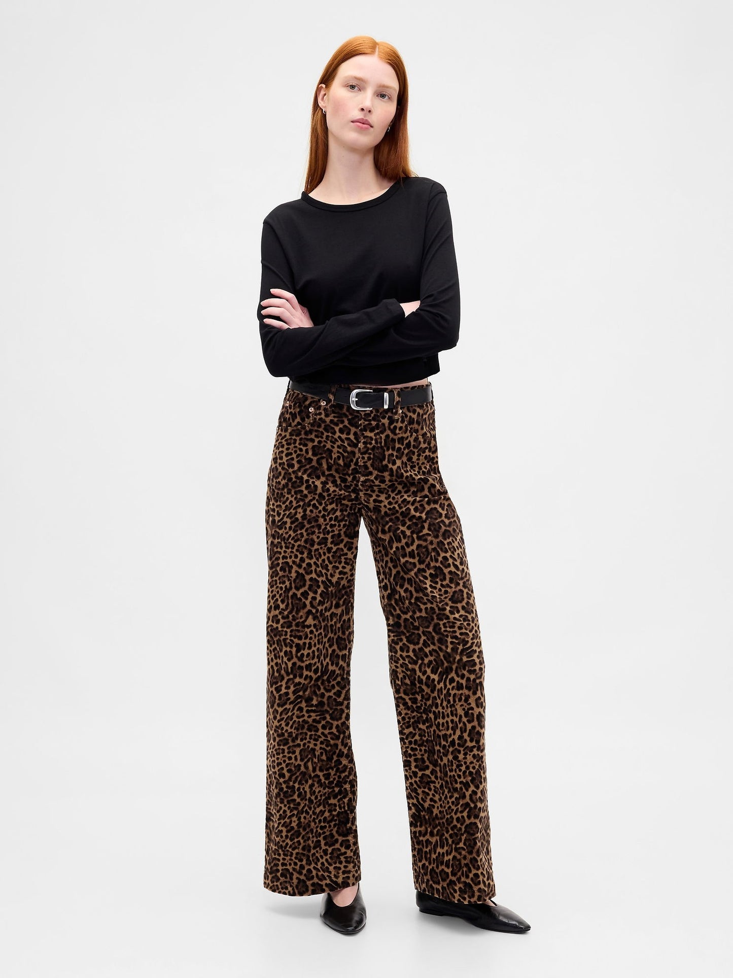 Kahverengi High Rise Kadife Stride Wide-leg Jean Pantolon