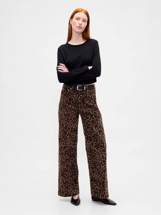 Kahverengi High Rise Kadife Stride Wide-leg Jean Pantolon