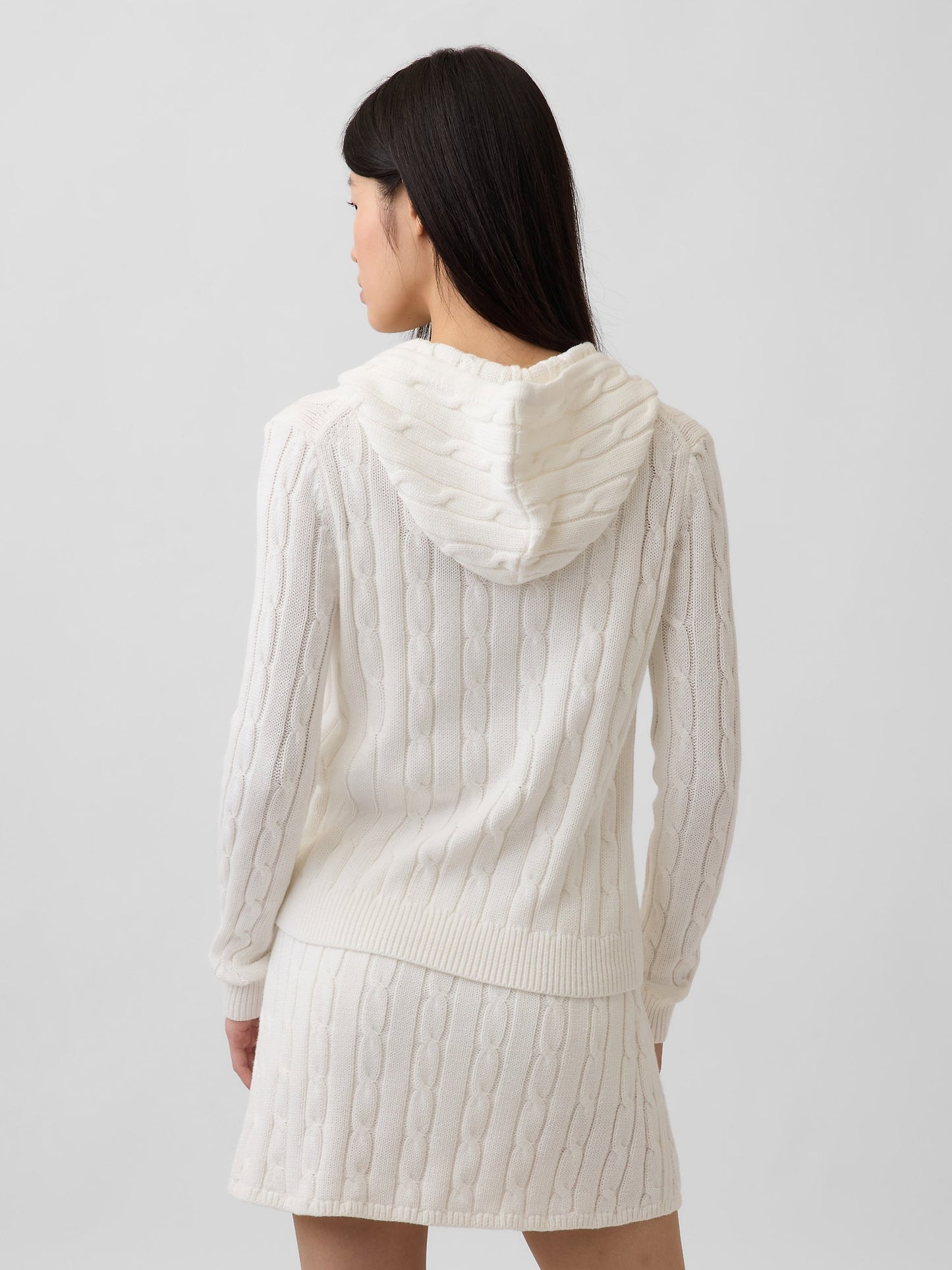 Beyaz %100 Pamuk Cable-knit Fermuarlı Hırka