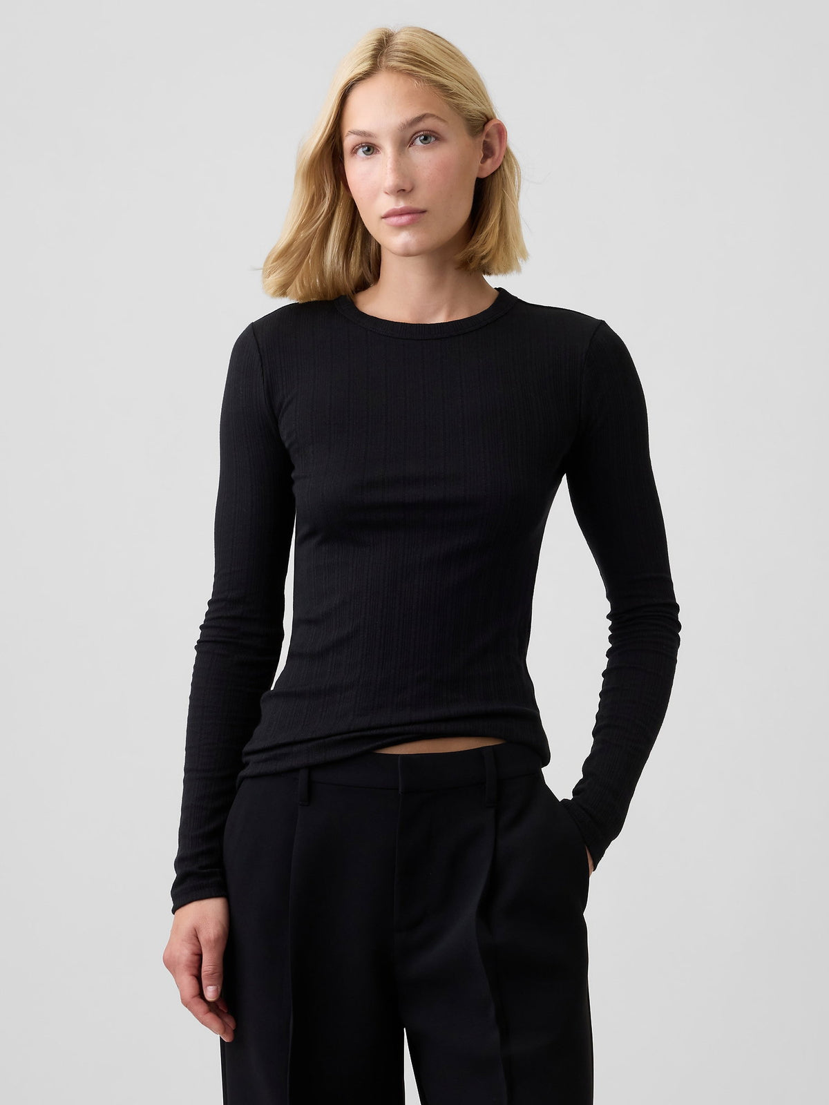 Siyah Essential Fitiili Pointelle T-shirt