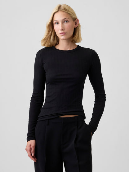 Siyah Essential Fitiili Pointelle T-shirt