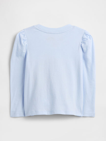 Açık Mavi Gabby's Dollhouse Puff Sleeve Grafik Baskılı T-shirt