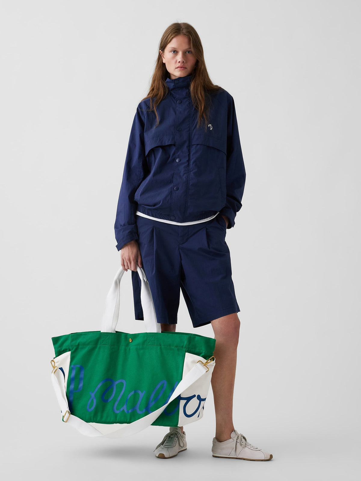 Lacivert Gap × Malbon Textured Poplin Baggy Şort