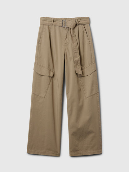 Bej High Rise Kargo Baggy Pantolon
