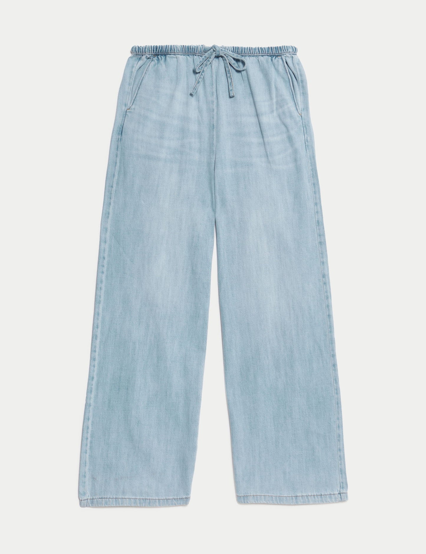 Denim Büzgülü Wide Leg Pantolon