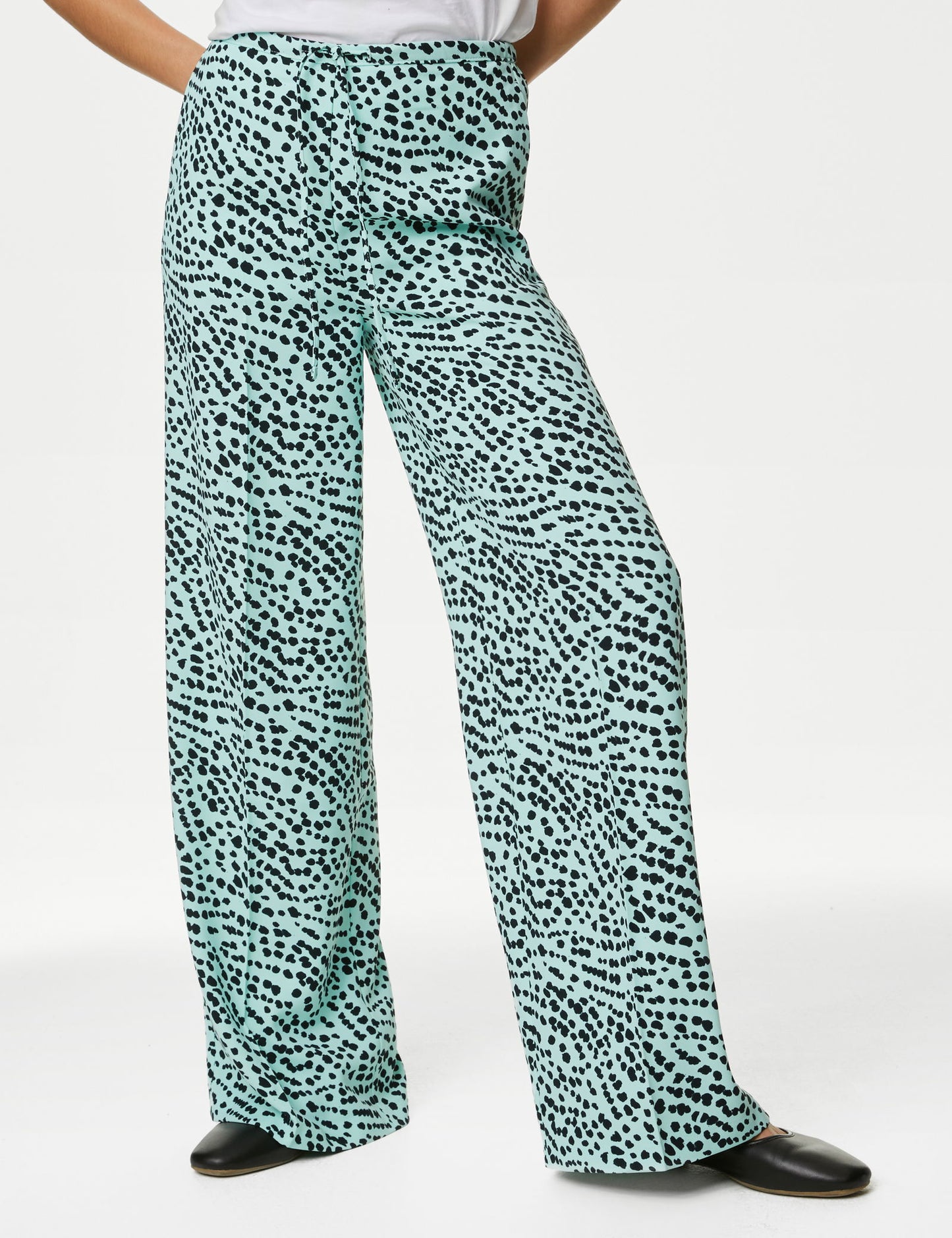 Yüksek Bel Desenli Wide Leg Pantolon