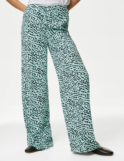 Yüksek Bel Desenli Wide Leg Pantolon