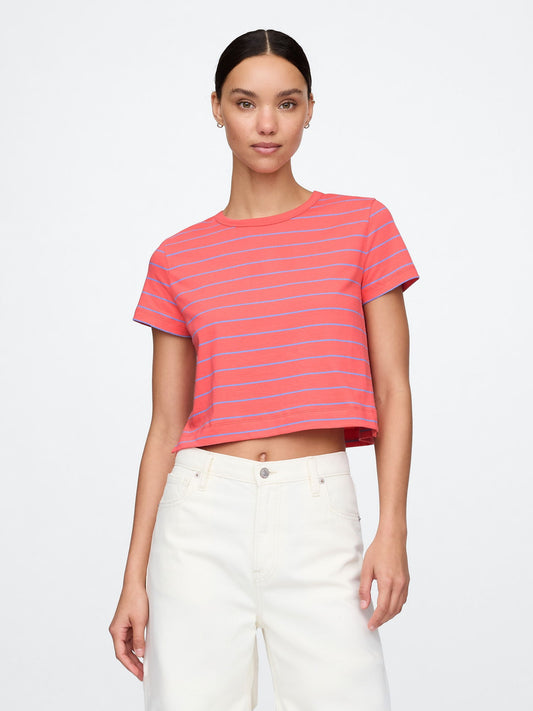 Turuncu %100 Organik Pamuk Vintage Soft Crop T-Shirt