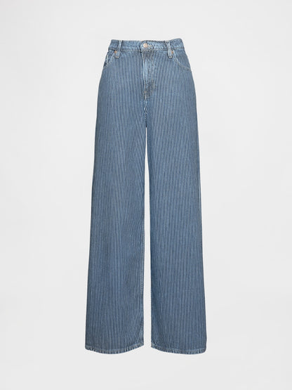 Mavi Mid Rise Ultrasoft Denim Çizgili Baggy Jean Pantolon