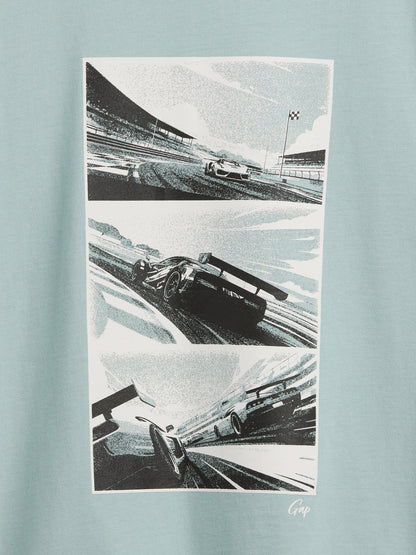 Açık Mavi Grafik Baskılı T-shirt