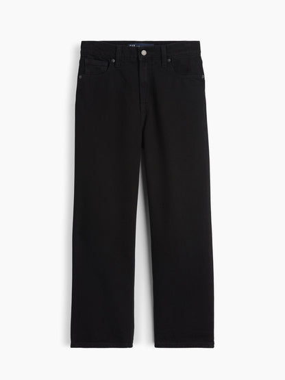 Siyah Low Slung Supersoft Relaxed Straight Crop Jean Pantolon