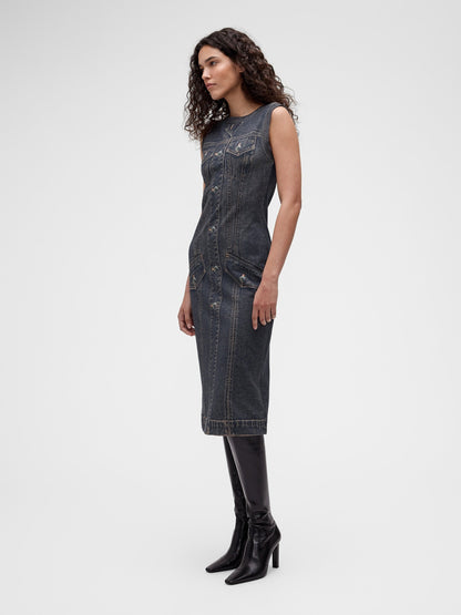 Koyu Mavi Gapstudio Baskılı Denim Terry Elbise