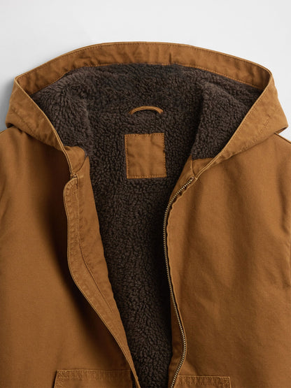 Açık Kahverengi Sherpa-lined Canvas Canvas Denim Ceket