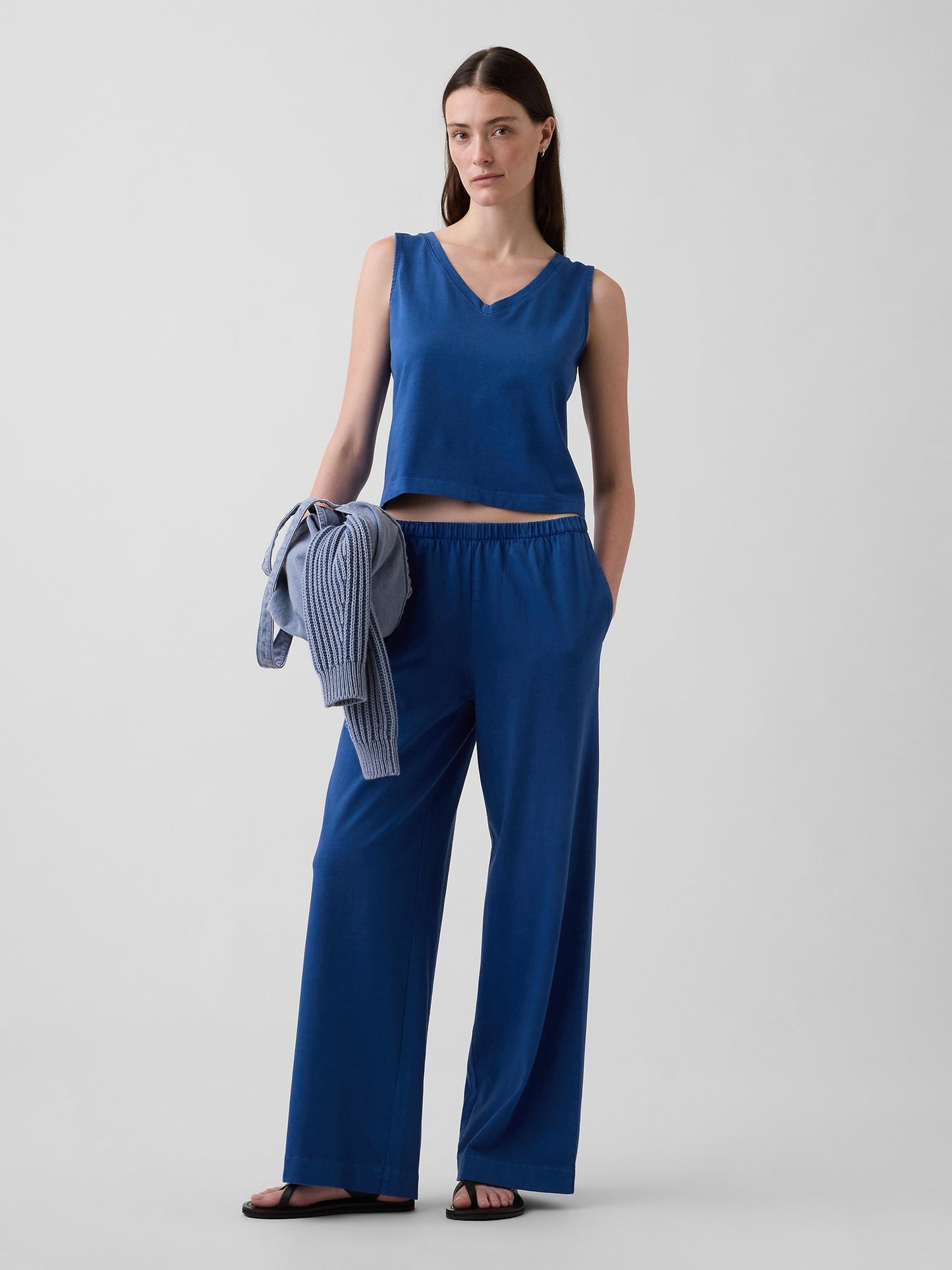 Mavi Örgü Wide-leg Pantolon