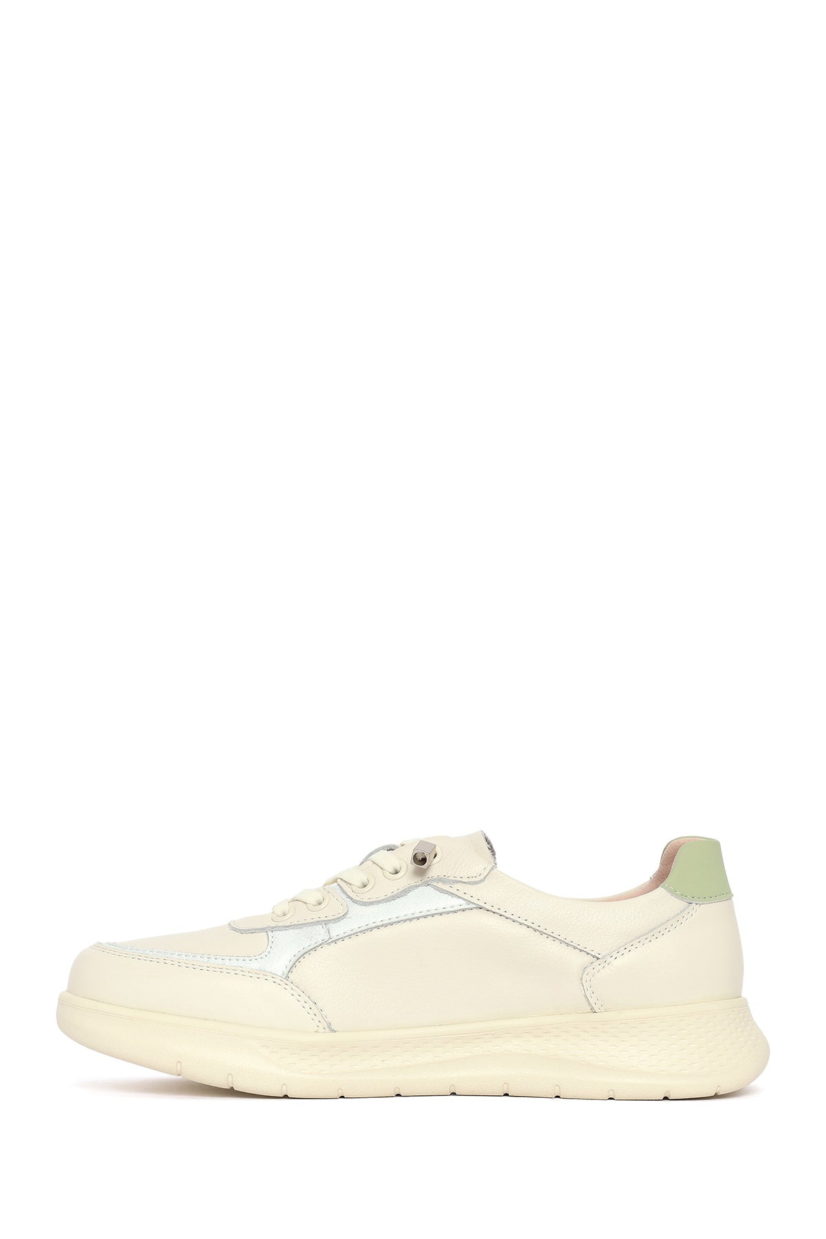 Kadın Bej Bağcıklı Deri Sneaker