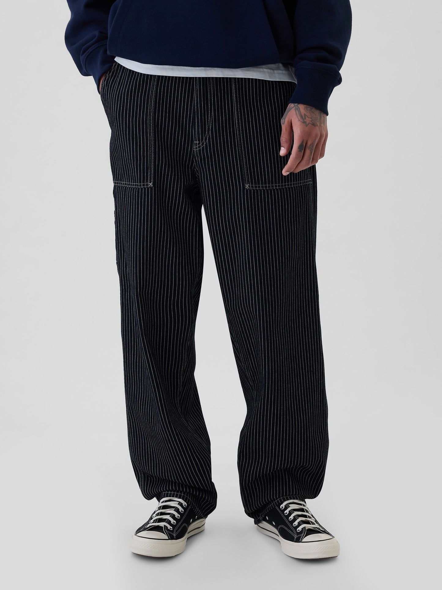 Koyu Mavi Railroad Utility Baggy Jean Pantolon