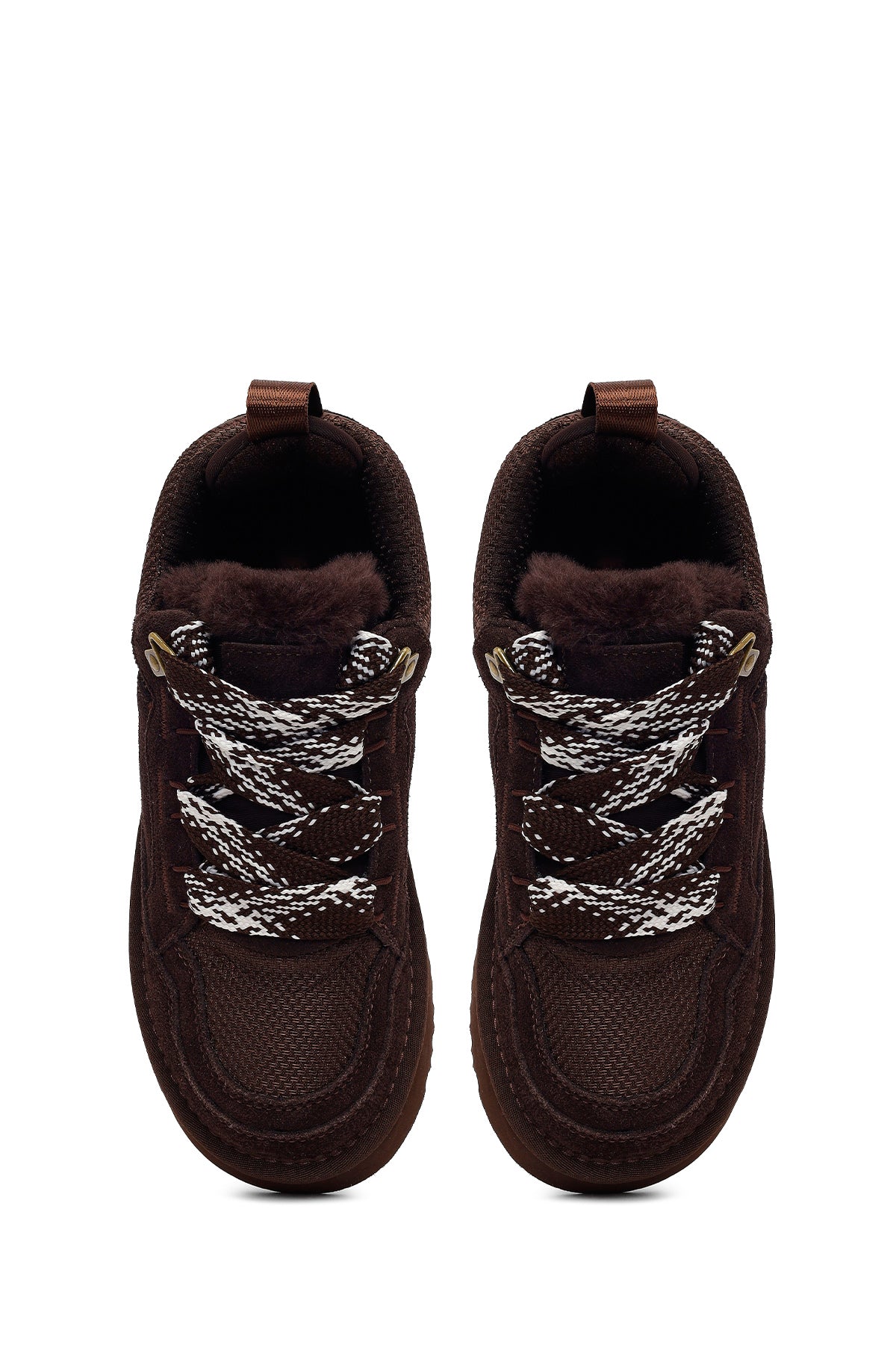 Kadın Kahverengi Bağcıklı Kalın Tabanlı Tüylü Süet Deri Teddy Sneaker
