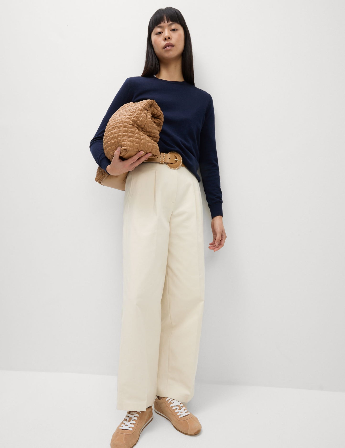 Saf Pamuklu Twill Barrel Leg Pantolon