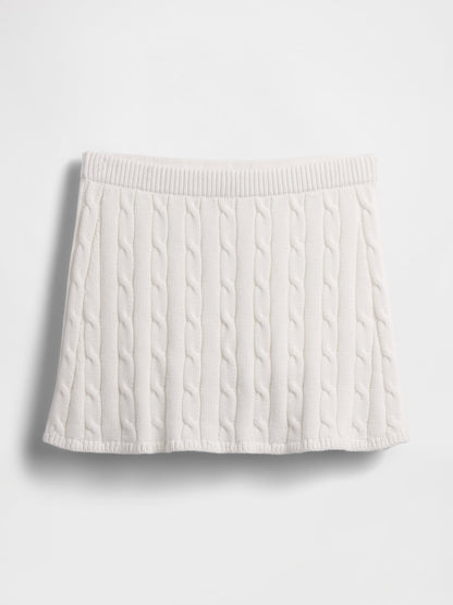Beyaz 100% Pamuk Cable-knit Mini Şort