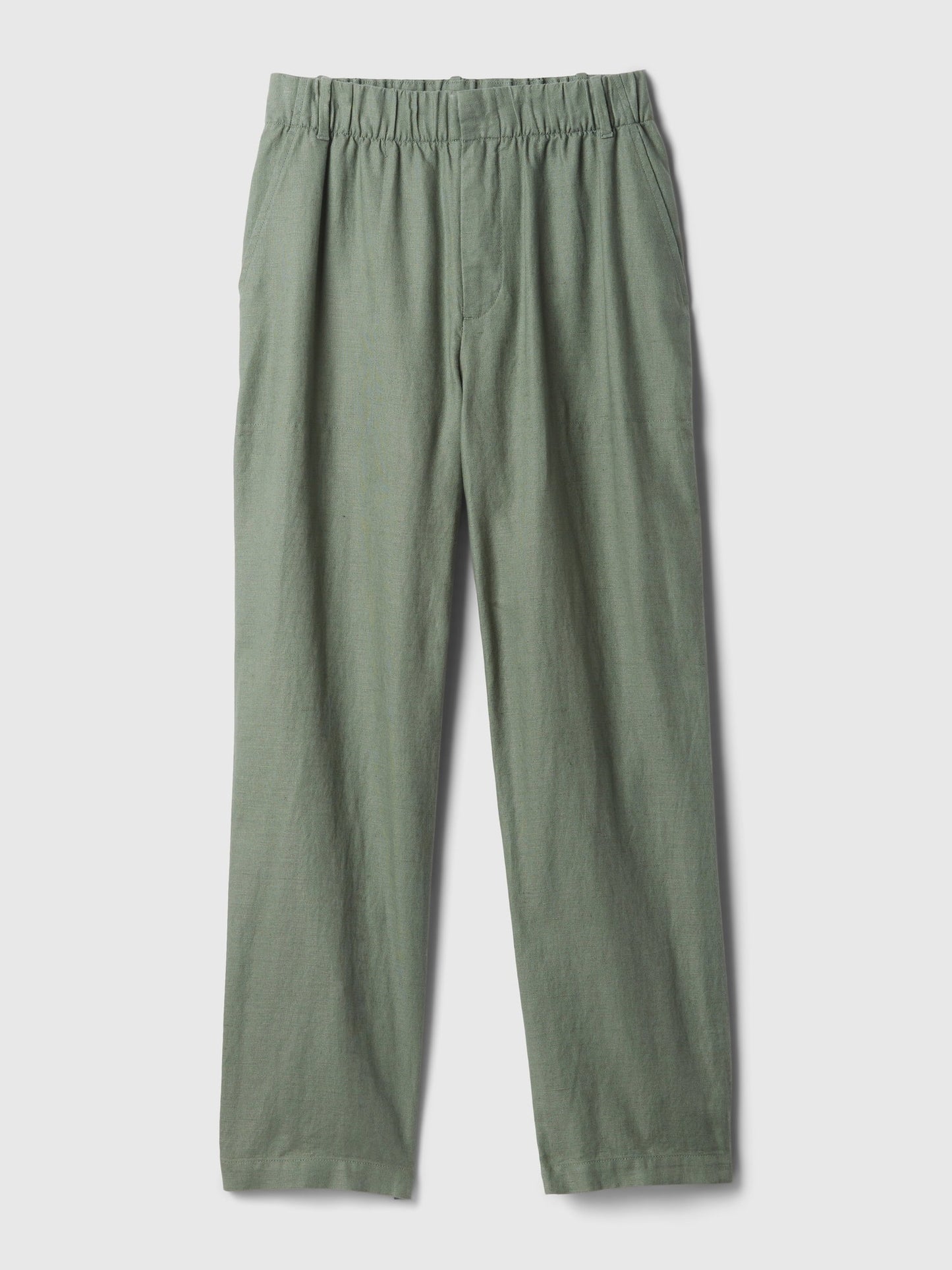 Haki High Rise Keten Karışımlı Pull-on Pantolon